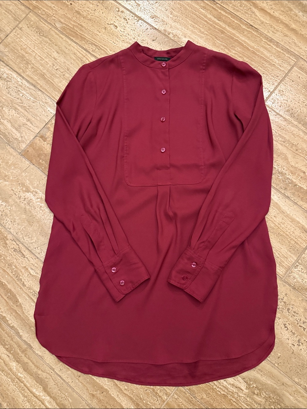 Ann Taylor Wine Berry Button-Front Tunic Length Blouse Small